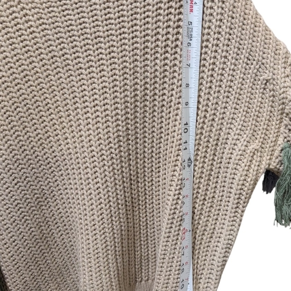 Blue B Collection Tan Knit Sweater With Multi Colored Fringe On Sleeves, Size M. - Picture 8 of 9